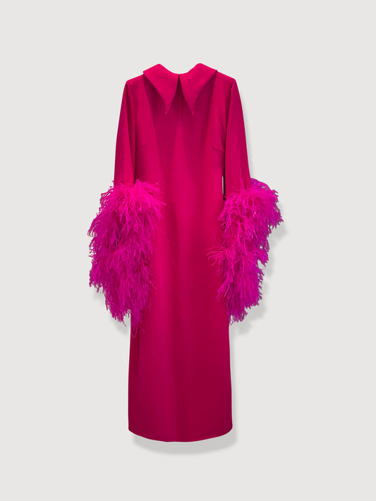 FUSHIA CREPE DRESS WITH FEATHER