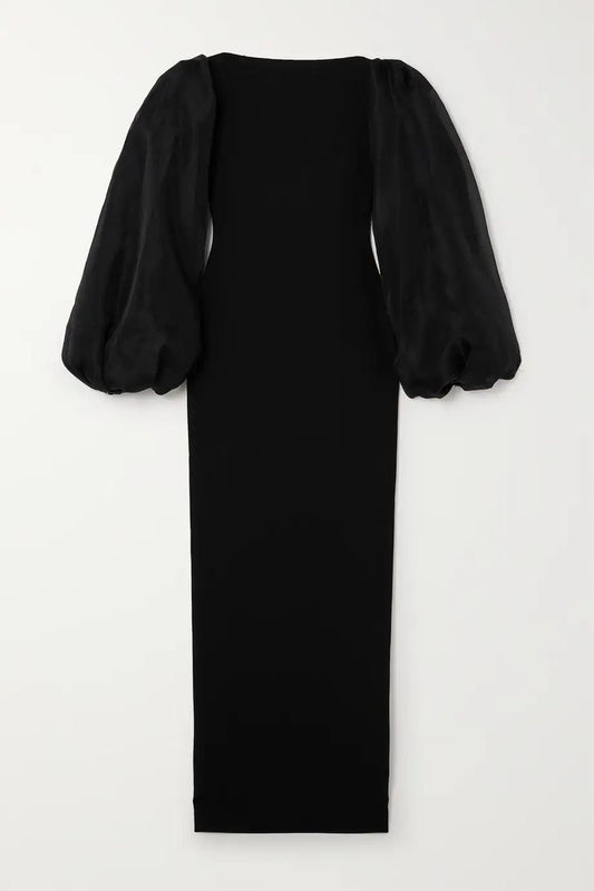 PUFFED SLEEVES BLACK DRESS